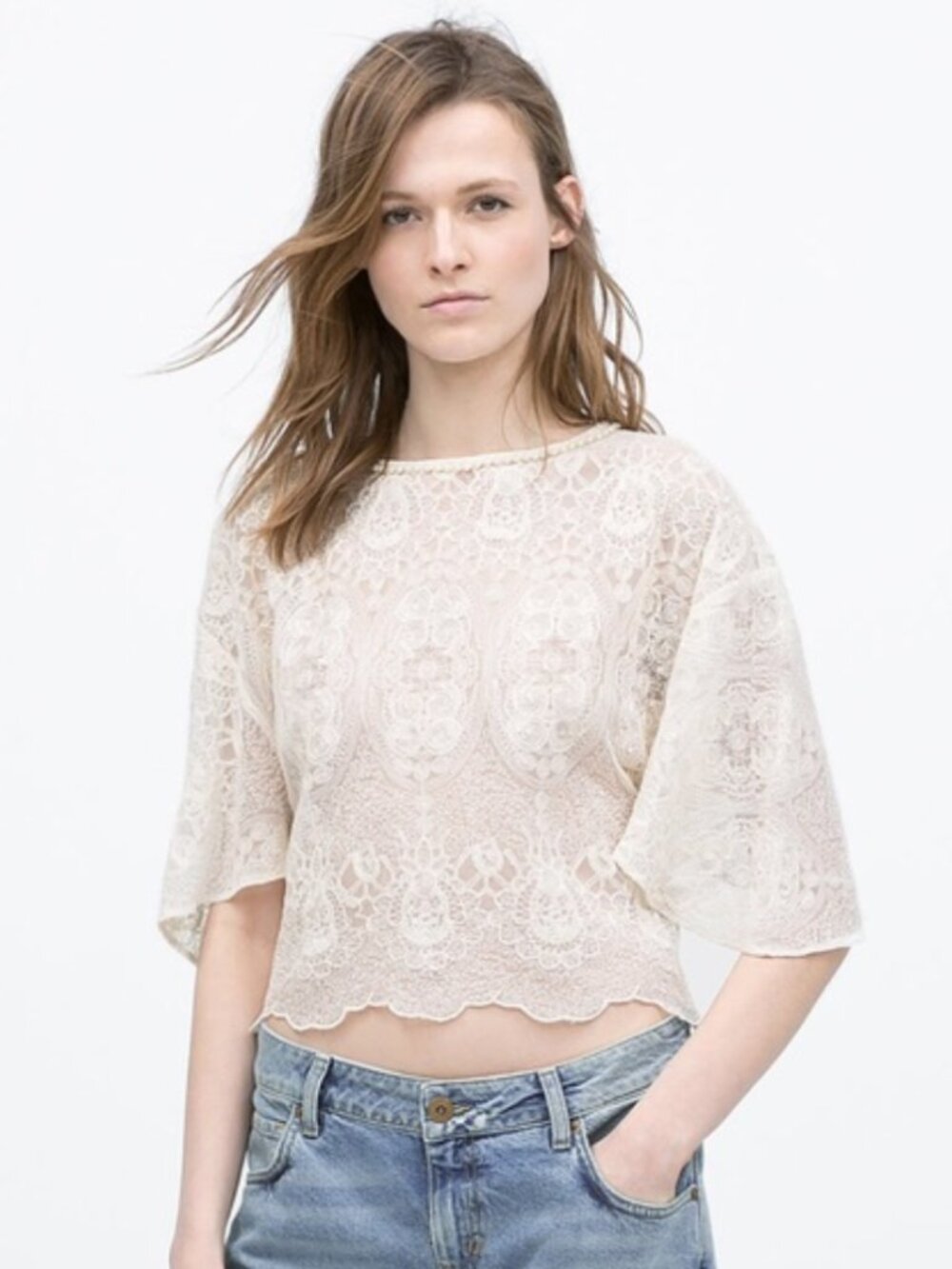 Zara Lace Top with Pearl Lined Collar